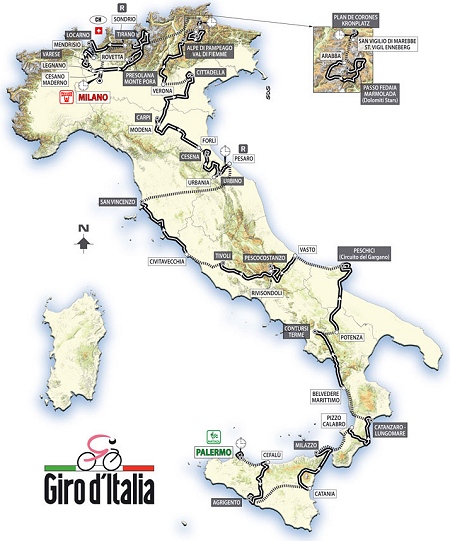 Streckenkarte Giro d´Italia 2008