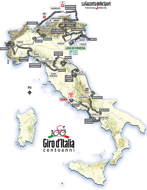 Streckenkarte Giro d´Italia 2009