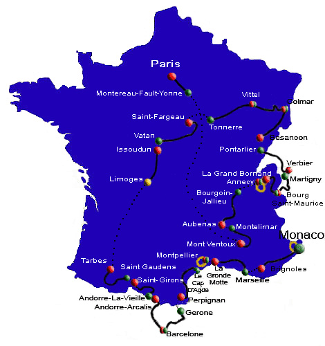 Streckenkarte Tour de France 2009